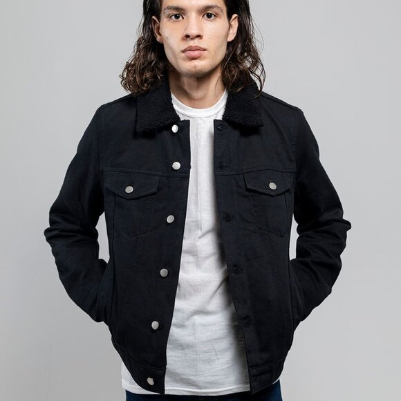 Mens Faux Shearling Twill Jacket